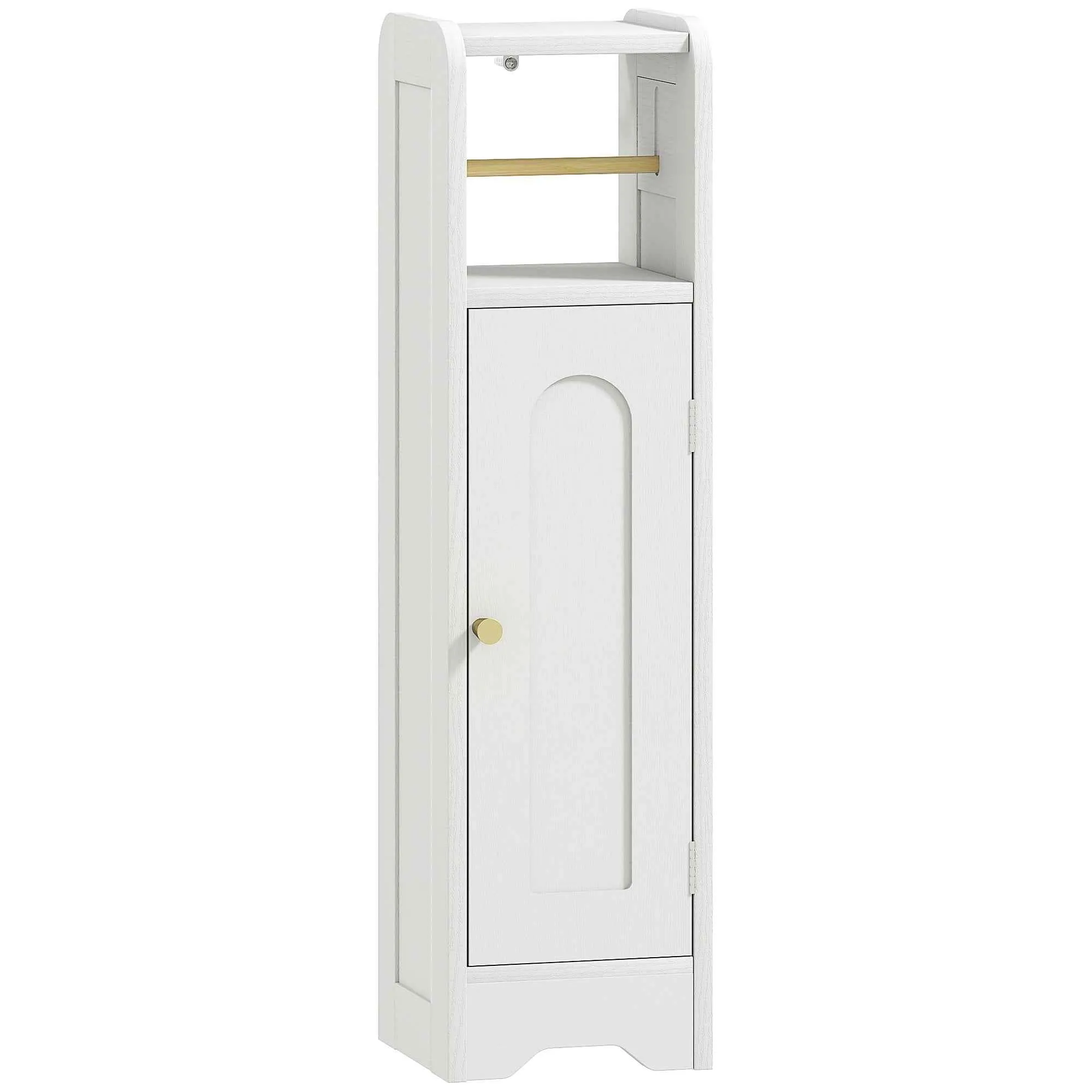 HOMCOM Wooden Toilet Paper Holder Cabinet with Adjustable Internal Shelf, 21x20x79 cm, White