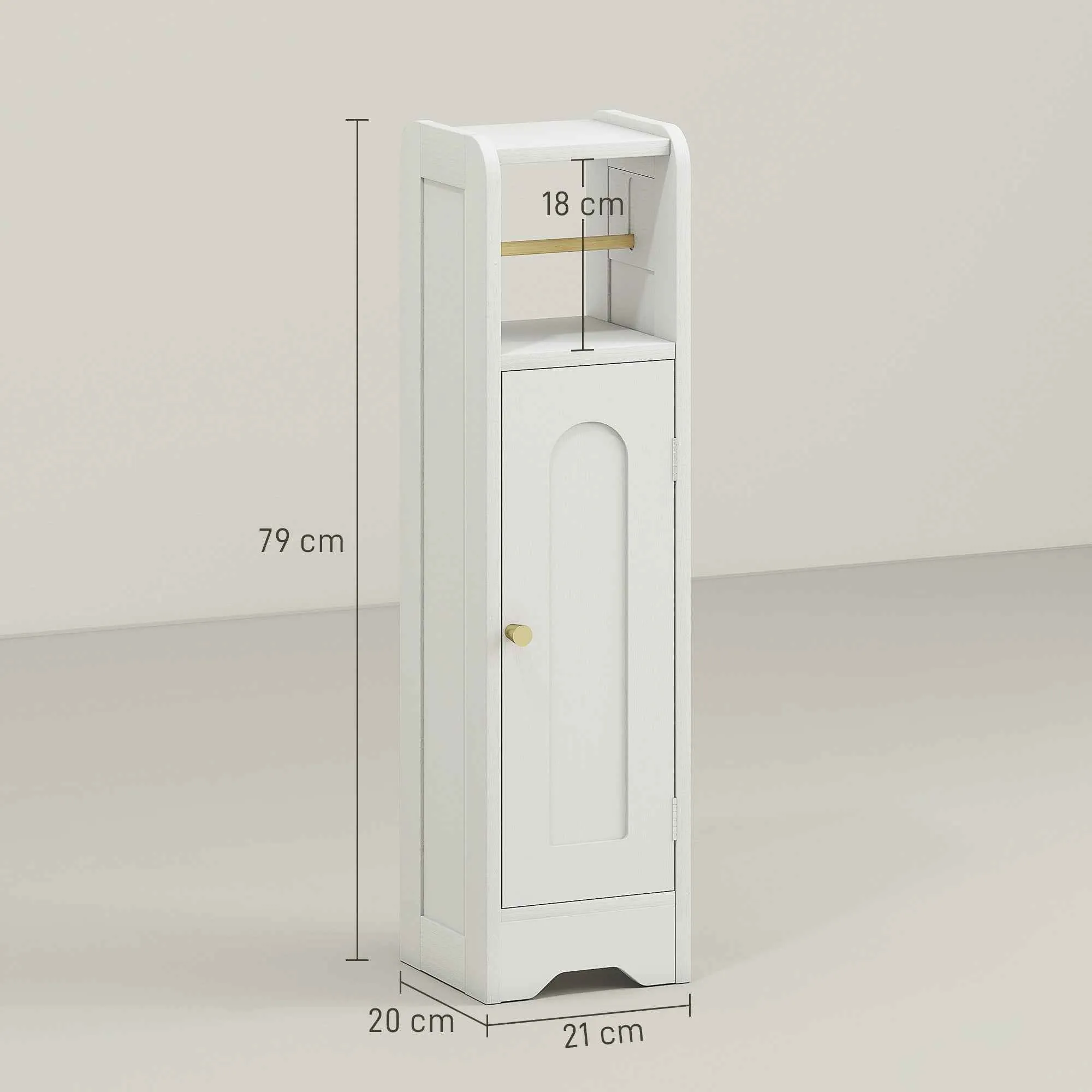 HOMCOM Wooden Toilet Paper Holder Cabinet with Adjustable Internal Shelf, 21x20x79 cm, White - Image 3