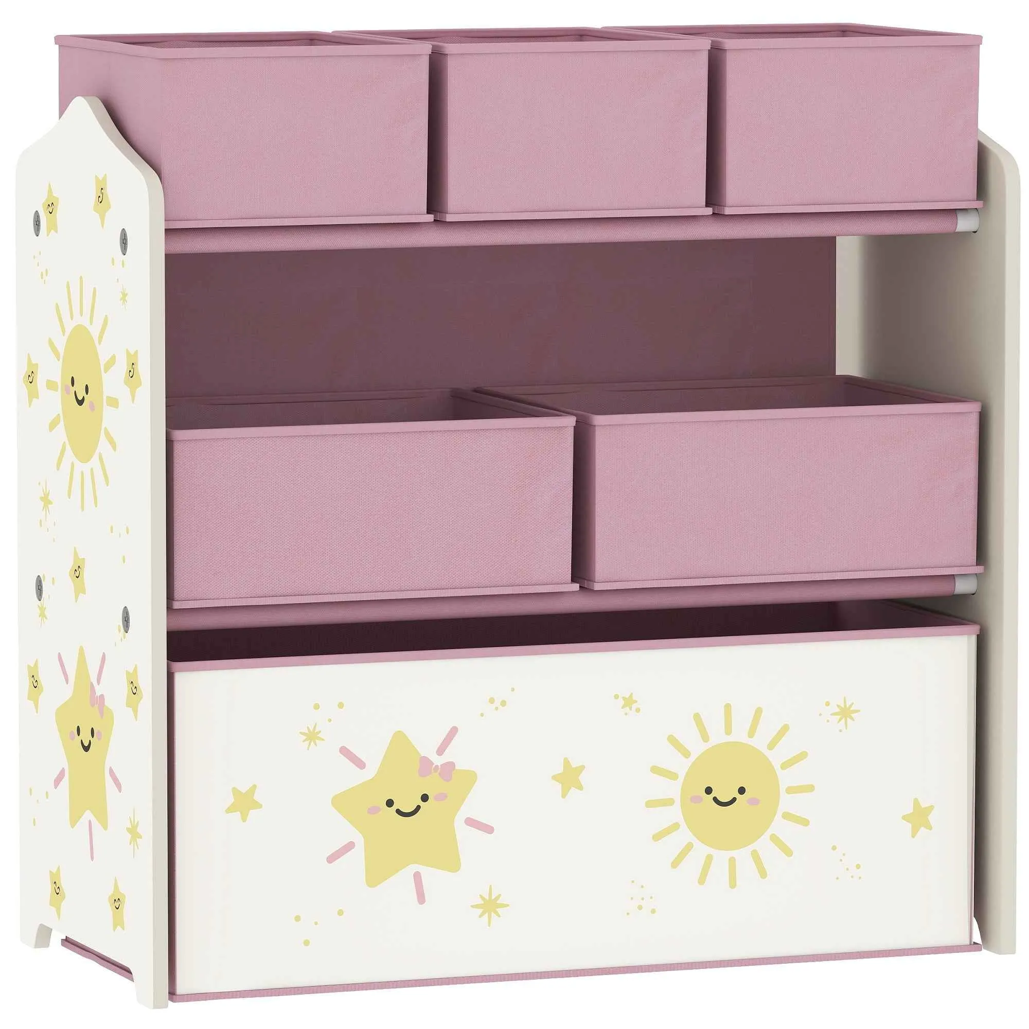 3-Tier Mobile Toy Storage Shelf with 6 Baskets, Pink