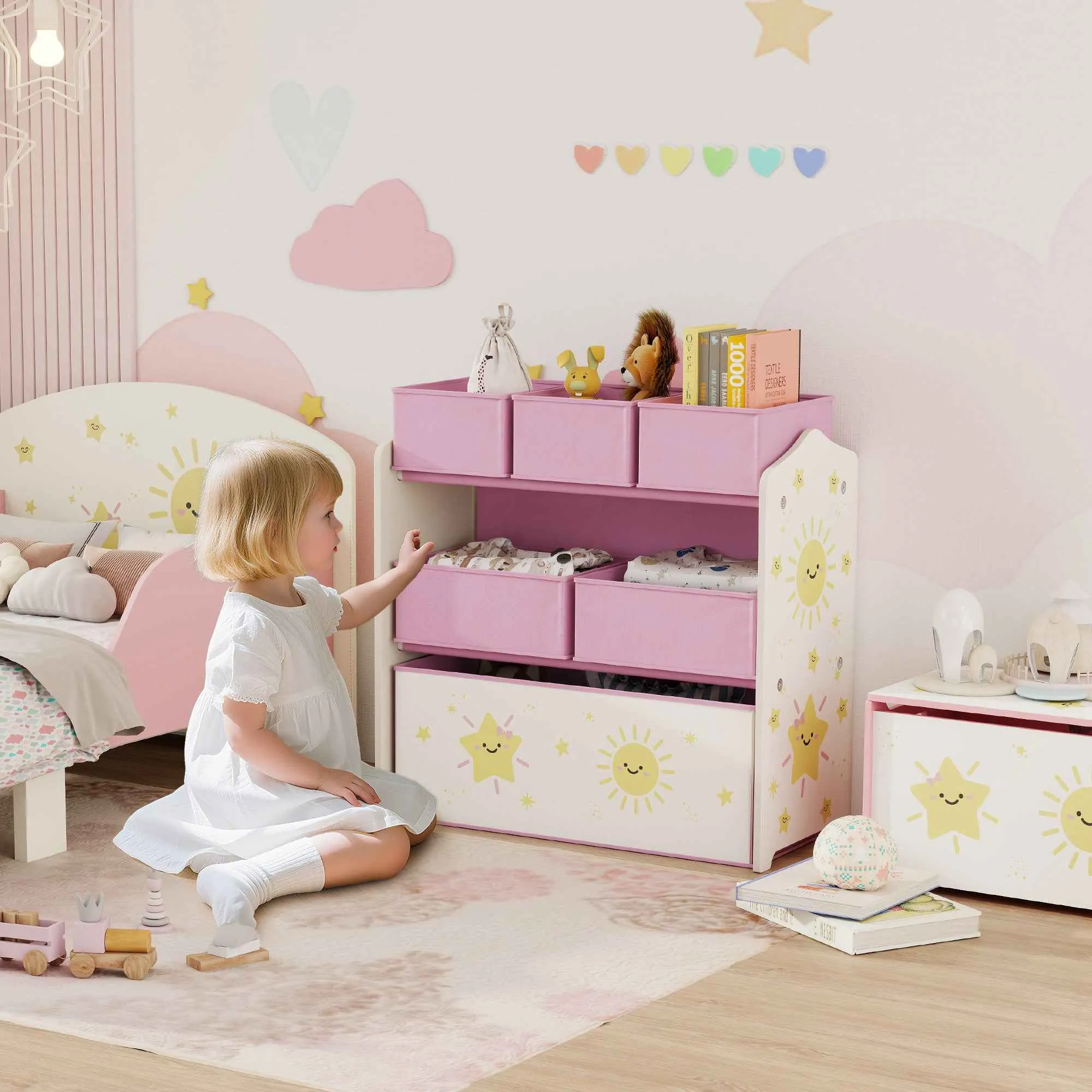 3-Tier Mobile Toy Storage Shelf with 6 Baskets, Pink - Image 2