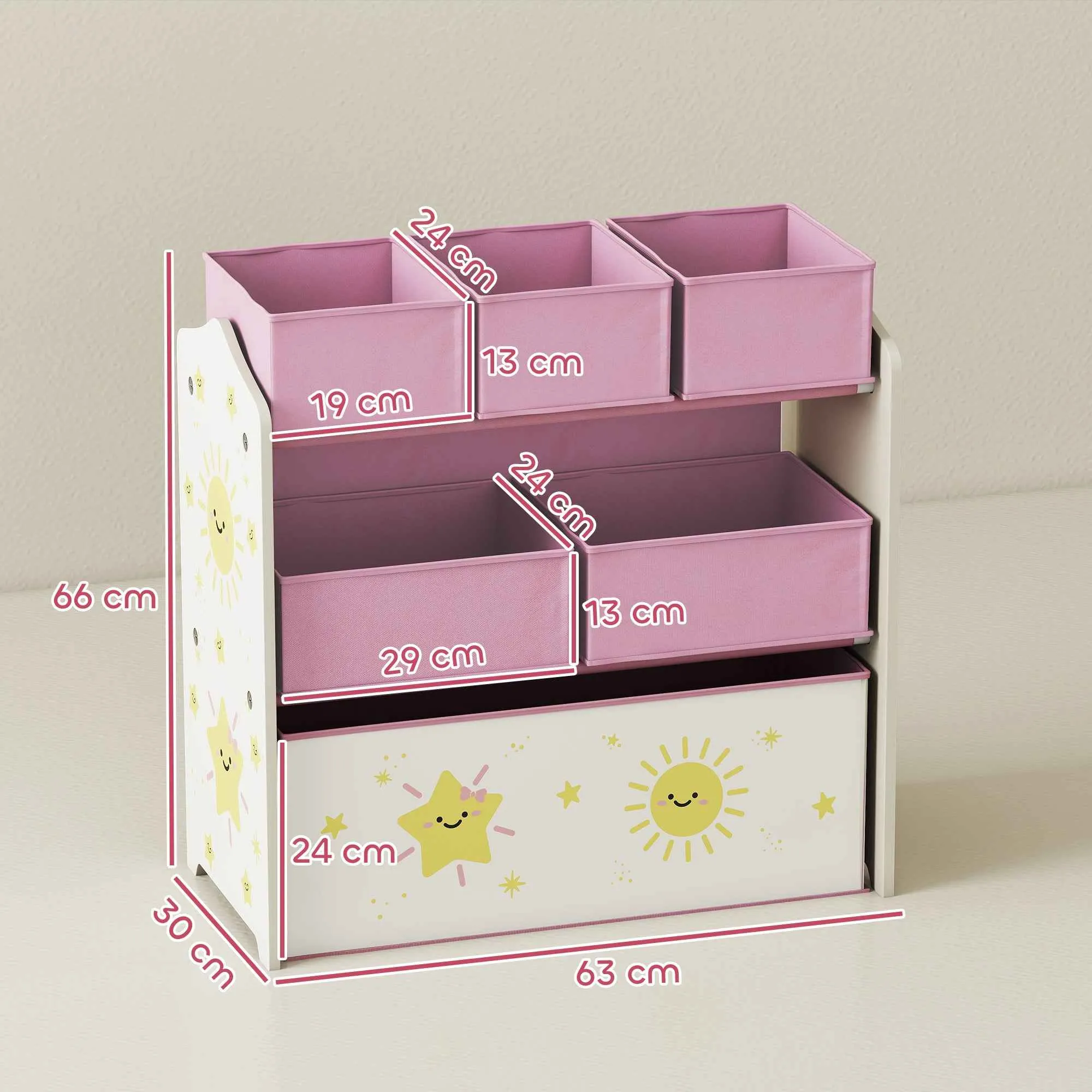3-Tier Mobile Toy Storage Shelf with 6 Baskets, Pink - Image 3