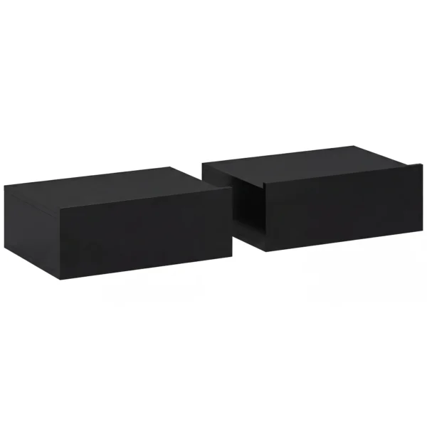 HOMCOM Set of 2 Modern Floating Bedside Tables with Wooden Drawer, 40x30x15cm, Black