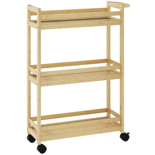 HOMCOM 3-Tier Bamboo Bathroom Storage Cart, 55x20x75 cm, Wood Color