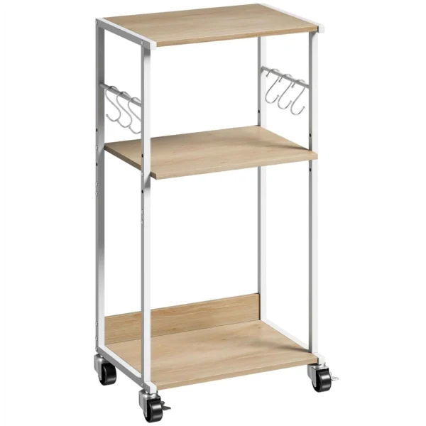 HOMCOM 3-Tier Printer Stand with Wheels and Hooks, Natural