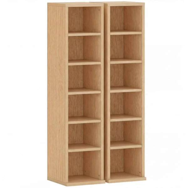 HOMCOM Set of 2 CD Racks with 6 Adjustable Shelves for 204 CDs, Wooden, 21x22.5x88.5 cm, Wood Color