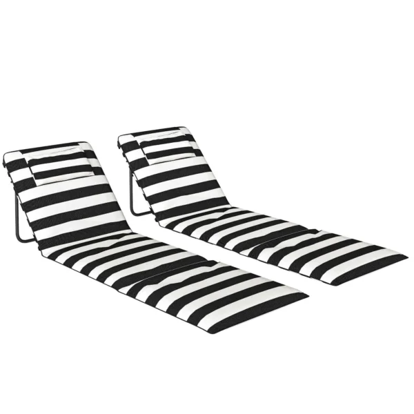 Outsunny Set of 2 Beach Chairs with Padded Headrest, Metal and Oxford Fabric, 146x50x2 cm, Grey and White