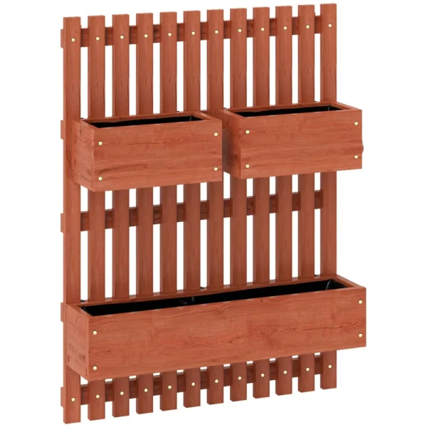 Outsunny Vertical Slatted Planter with 3 Removable Pots, in Fir Wood, 60x16x80 cm, Brown