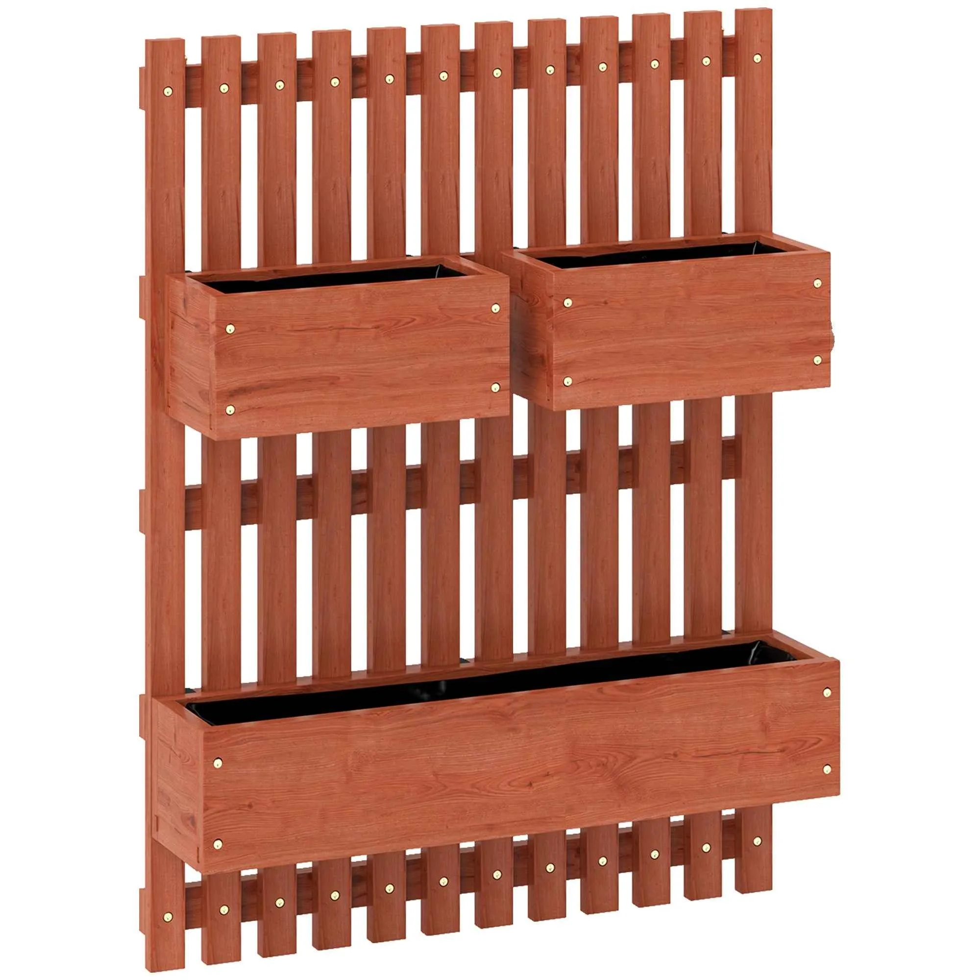 Outsunny Vertical Slatted Planter with 3 Removable Pots, in Fir Wood, 60x16x80 cm, Brown