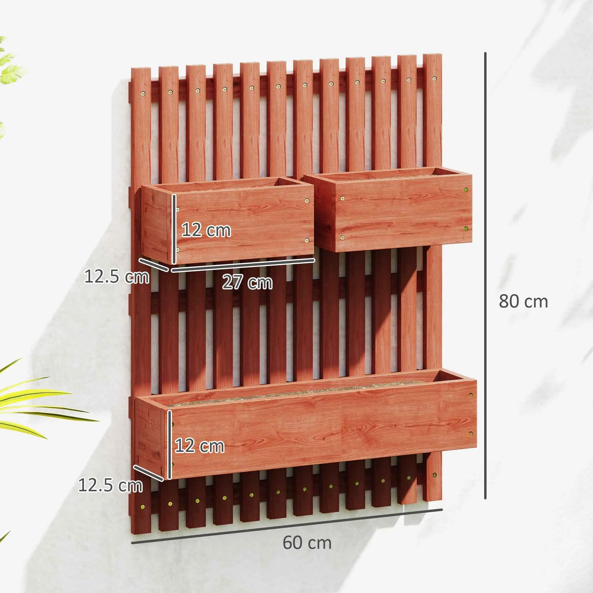 Outsunny Vertical Slatted Planter with 3 Removable Pots, in Fir Wood, 60x16x80 cm, Brown - Image 3