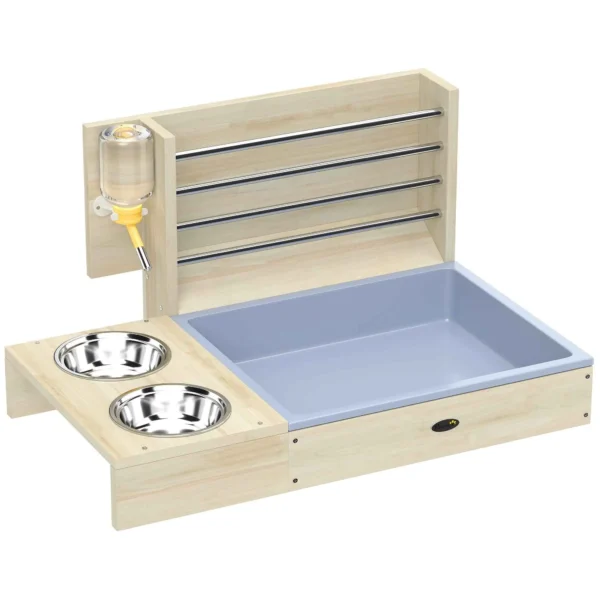 PawHut Hay Feeder with Hay Rack and Litter Box, Feeding Station, Natural Wood Color