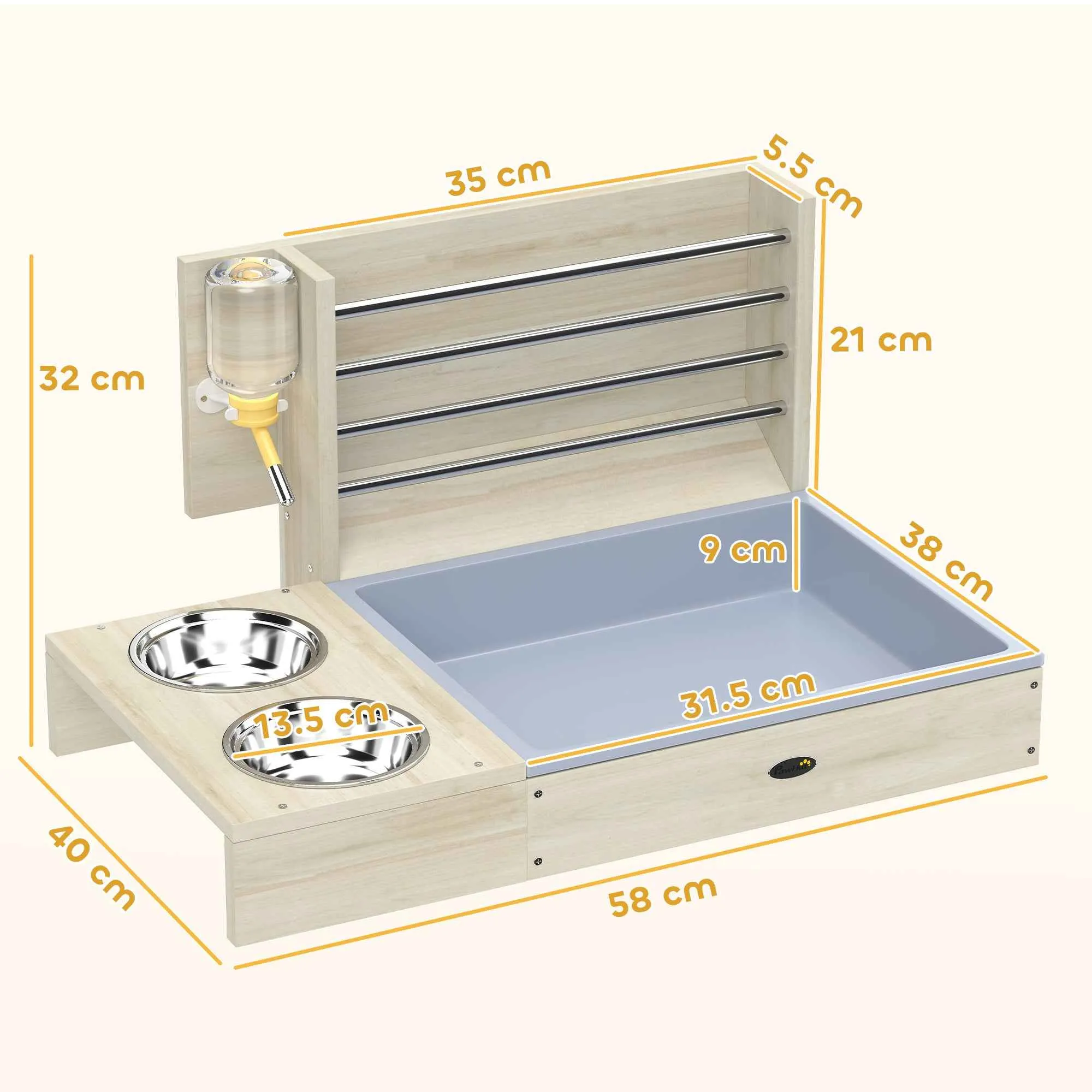 PawHut Hay Feeder with Hay Rack and Litter Box, Feeding Station, Natural Wood Color - Image 3