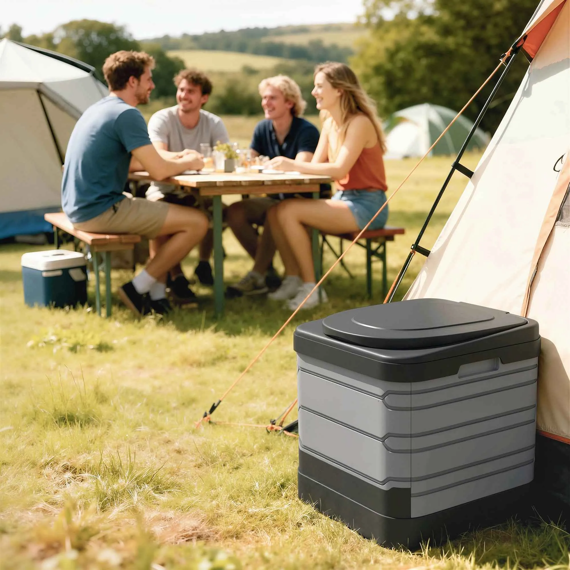 Outsunny Portable Camping Toilet with 12 Clotting Packets and 12 Disposal Bags, 42x46x43.5 cm, Grey and Black - Image 2