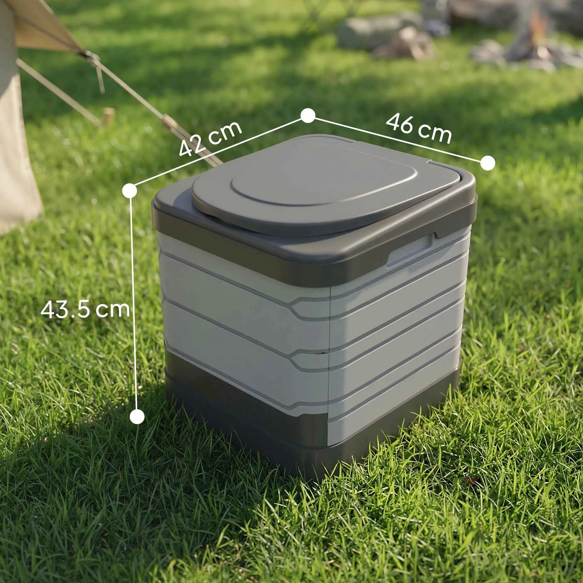 Outsunny Portable Camping Toilet with 12 Clotting Packets and 12 Disposal Bags, 42x46x43.5 cm, Grey and Black - Image 3
