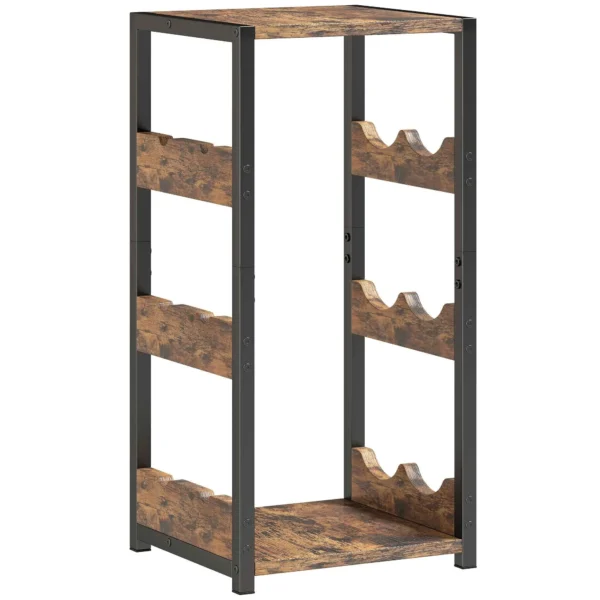 HOMCOM Wine Rack, Wavy Shelves, Adjustable Feet, Rustic Brown, Black.