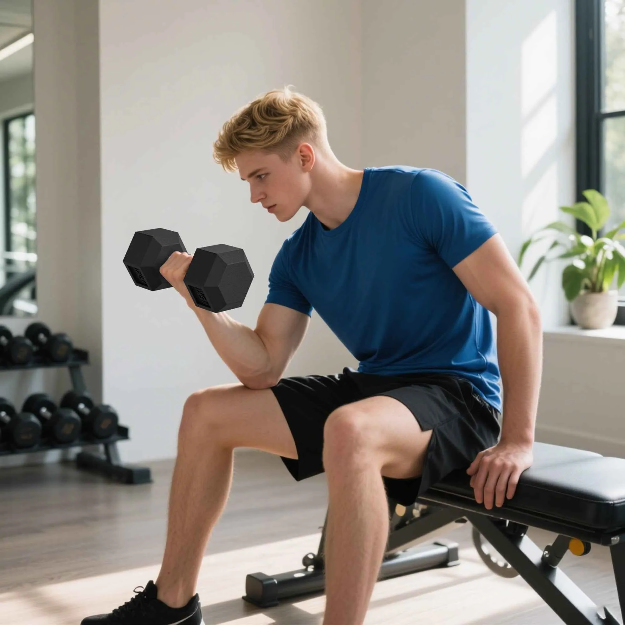 HOMCOM 2-Piece 15kg Hexagonal Fitness Dumbbell Set with Non-Slip Grip, Steel and Rubber, Ø15.5 x 33.6 cm, Black - Image 2