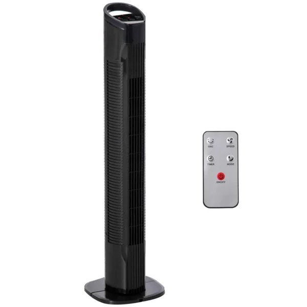 HOMCOM Tower Fan with 5m Remote Control, 70° Oscillation, 3 Functions and 3 Speeds, Black