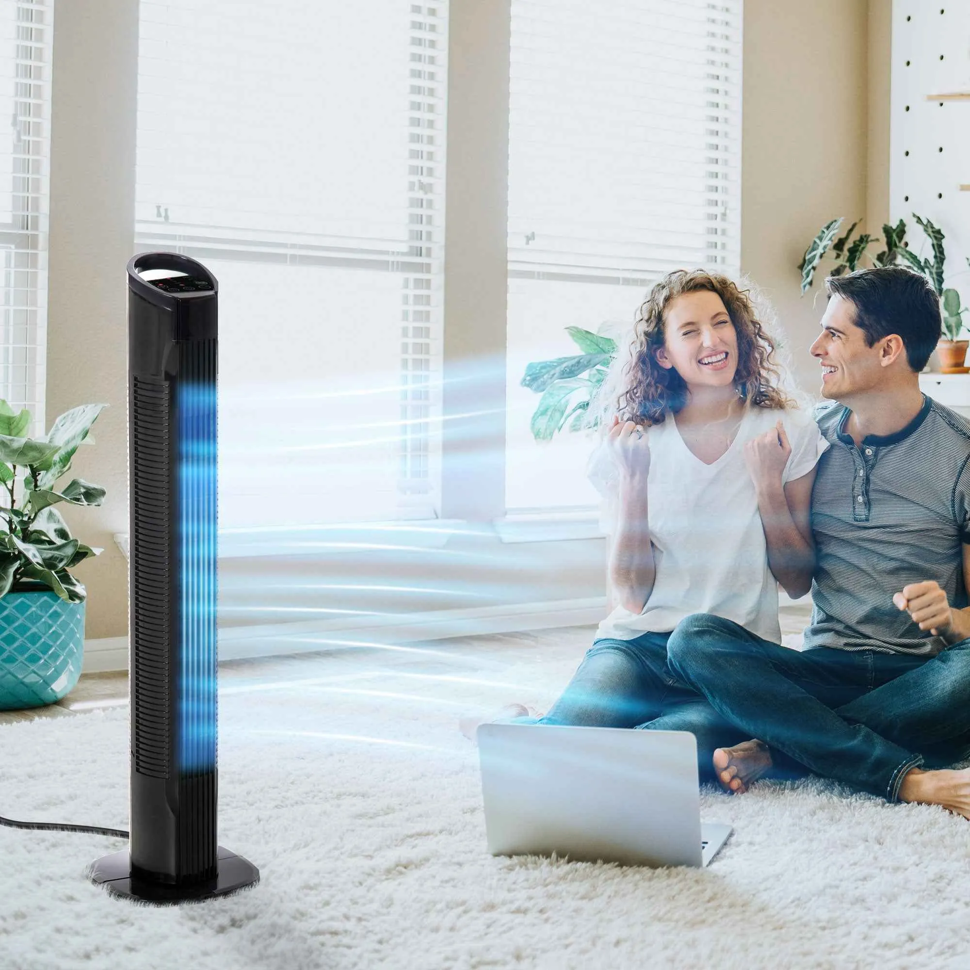 HOMCOM Tower Fan with 5m Remote Control, 70° Oscillation, 3 Functions and 3 Speeds, Black - Image 2