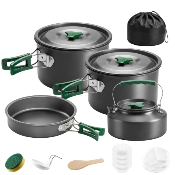 Outsunny Camping Cookware Set for 4-5 People, Aluminum Camping Kitchen, Gray