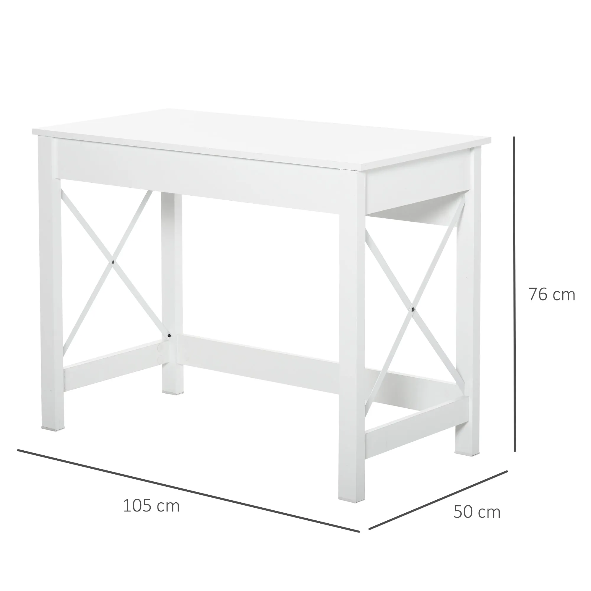 HOMCOM Modern and Minimalist PC Desk in Wood and Steel, 105x50x76 cm, White - Image 3