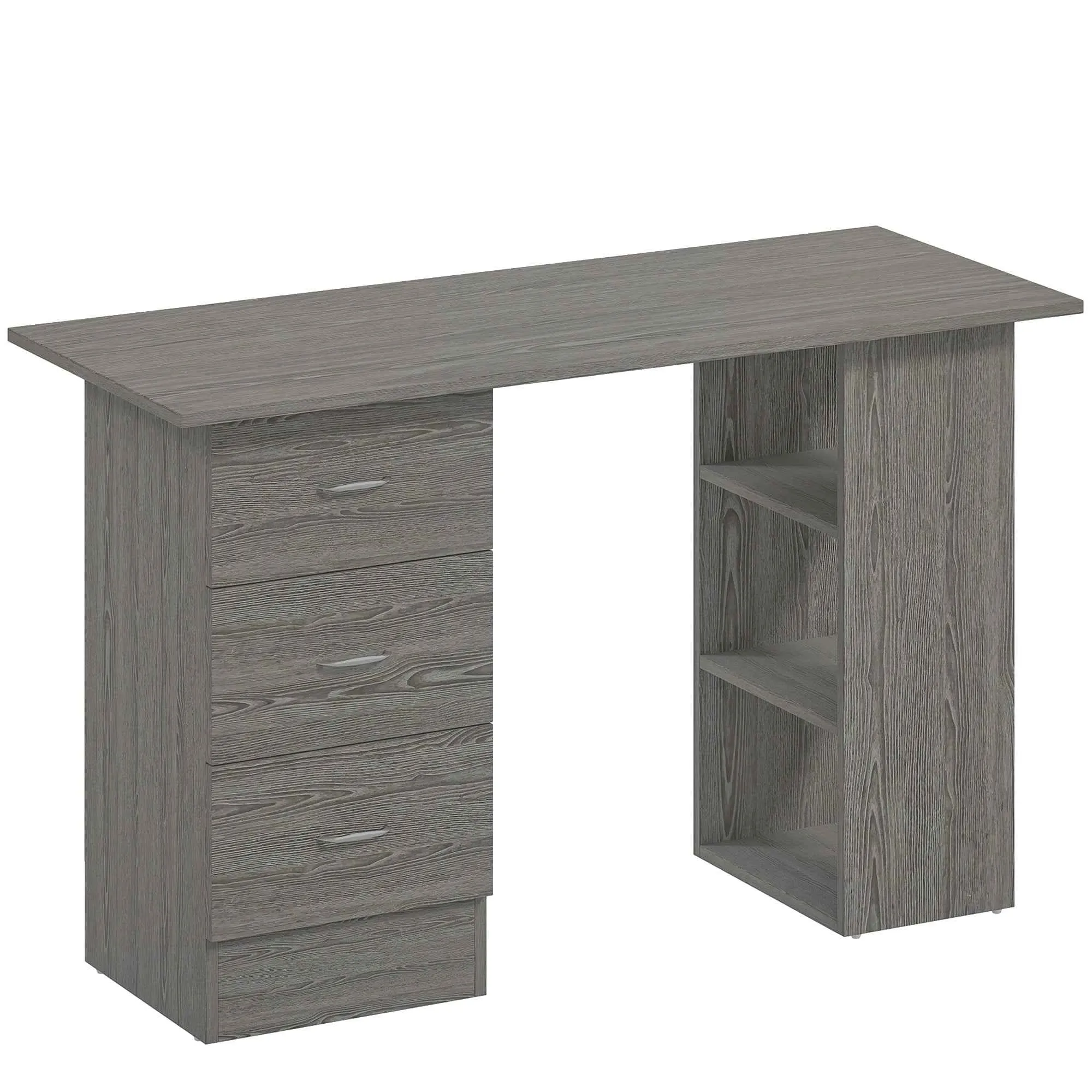 HOMCOM Modern Desk with 3 Drawers and 3 Shelves for Bedroom and Office, Wooden, 120x49x72 cm, Grey