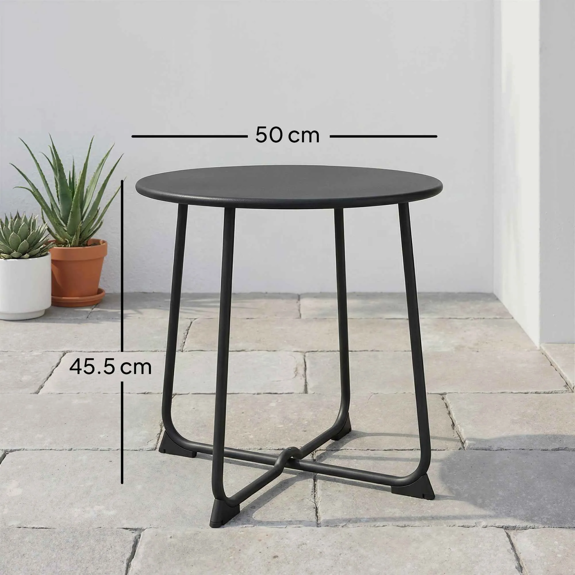 Outsunny 50cm Round Outdoor Metal Coffee Table with X-Base and Non-Slip Feet, Black - Image 3