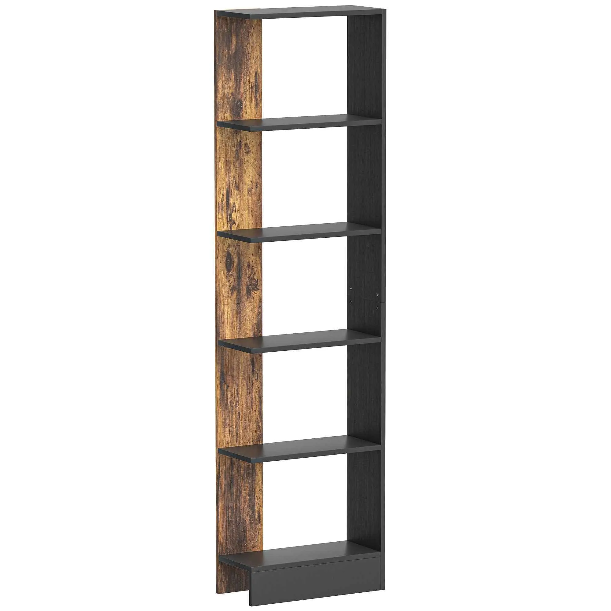 HOMCOM Modern Space-Saving 5-Tier Wooden Bookcase, 45 x 21 x 170 cm, Brown and Black