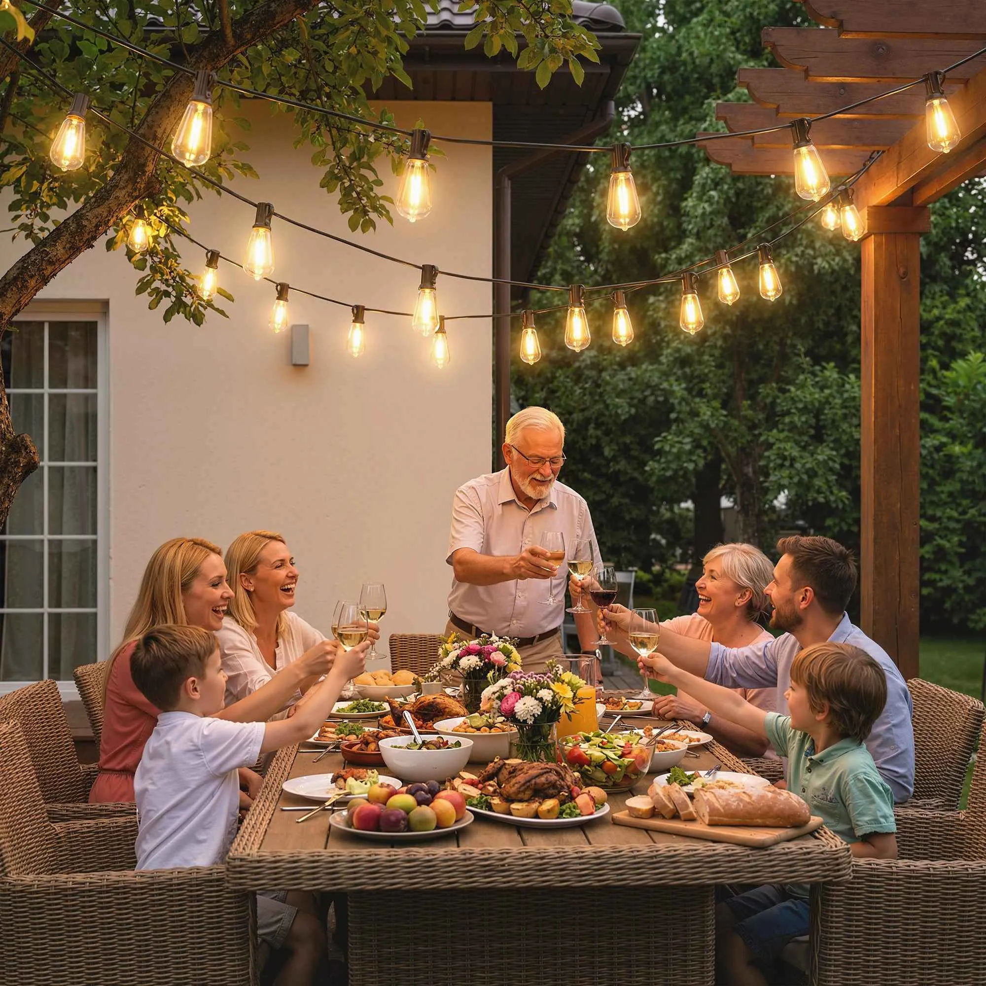 HOMCOM Outdoor String Lights with 50 LED Lights IP44, in PET and Plastic, 1800x3.8x9 cm, Black and Transparent - Image 2