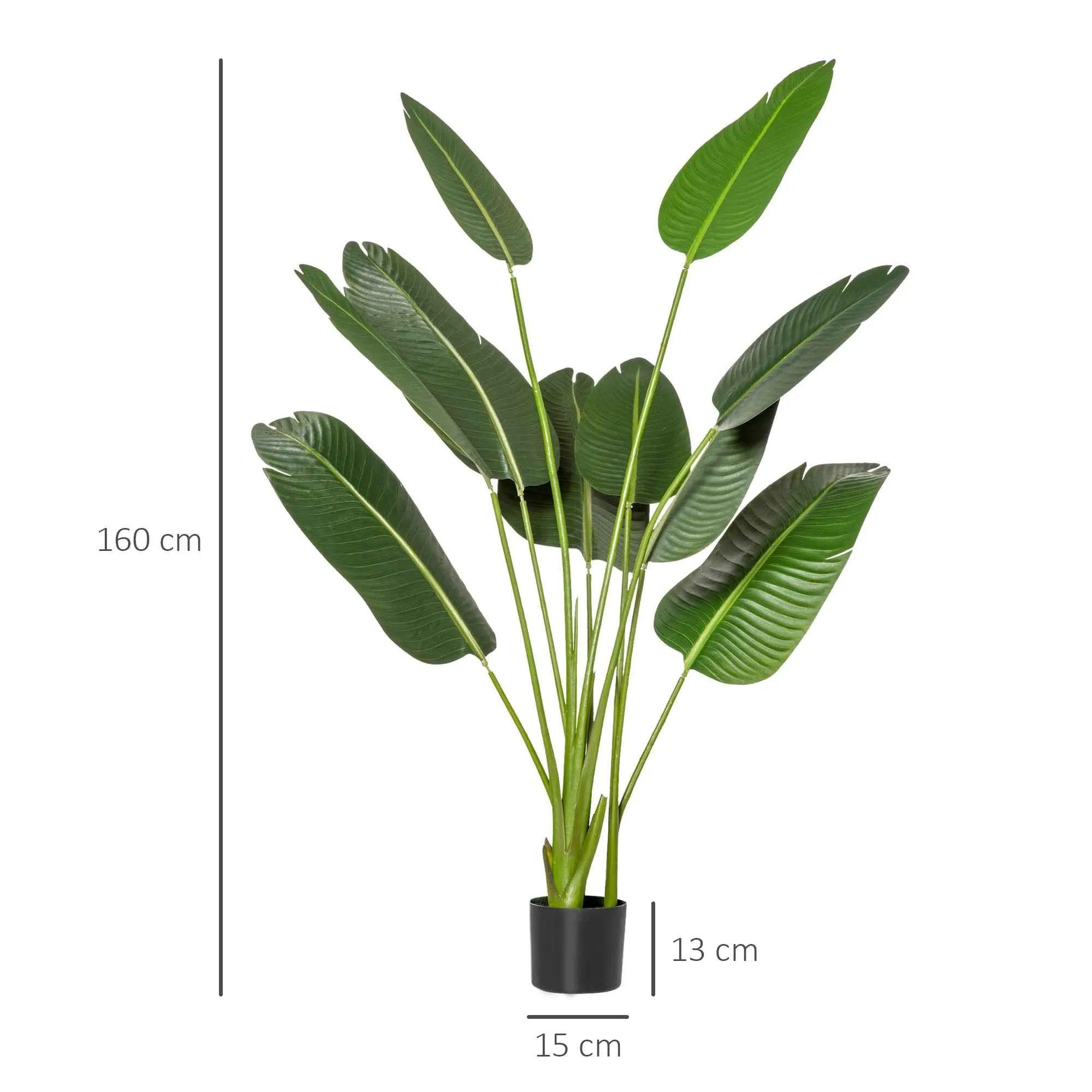 HOMCOM 160cm Artificial Banana Tree with Pot and 10 Realistic Leaves, Tropical Fake Plant for Indoor and Outdoor Decorations, Green - Image 3