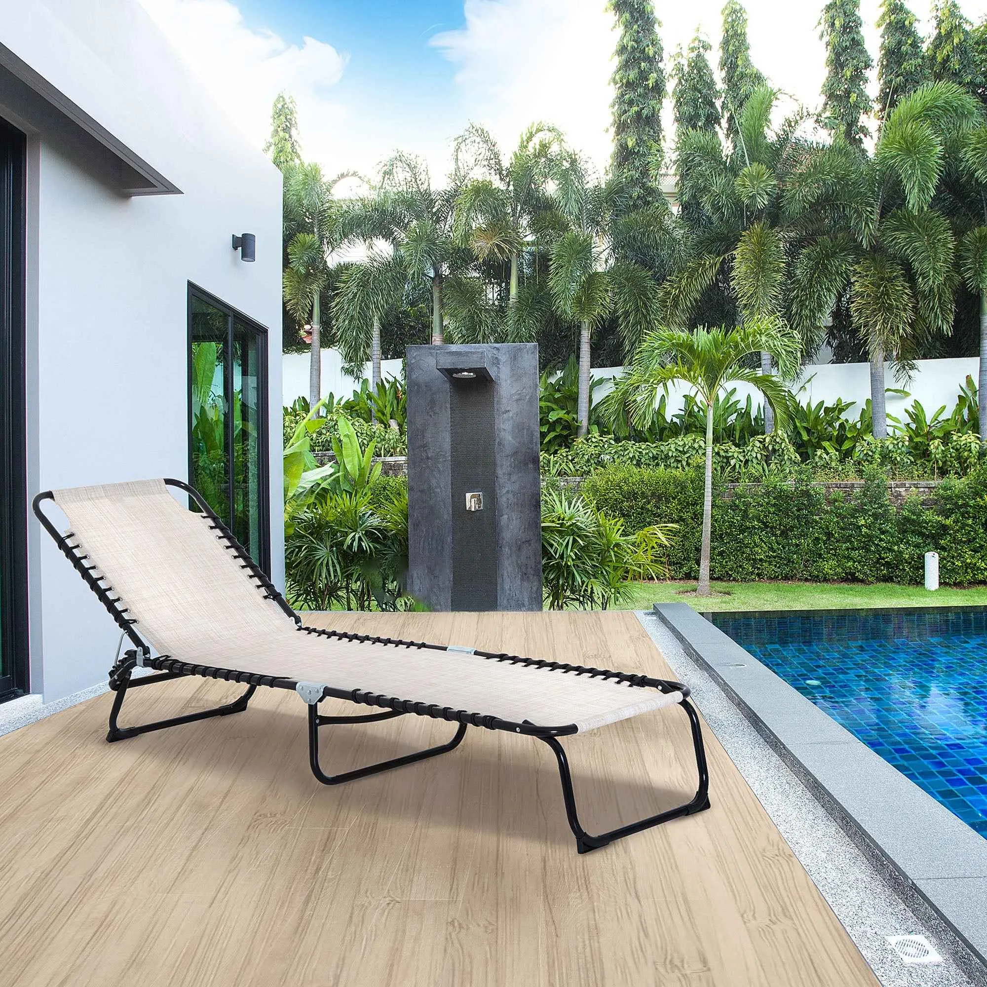 Outsunny Steel and Breathable Fabric Sun Lounger with Reclining Backrest, 197x58x30 cm - Image 2