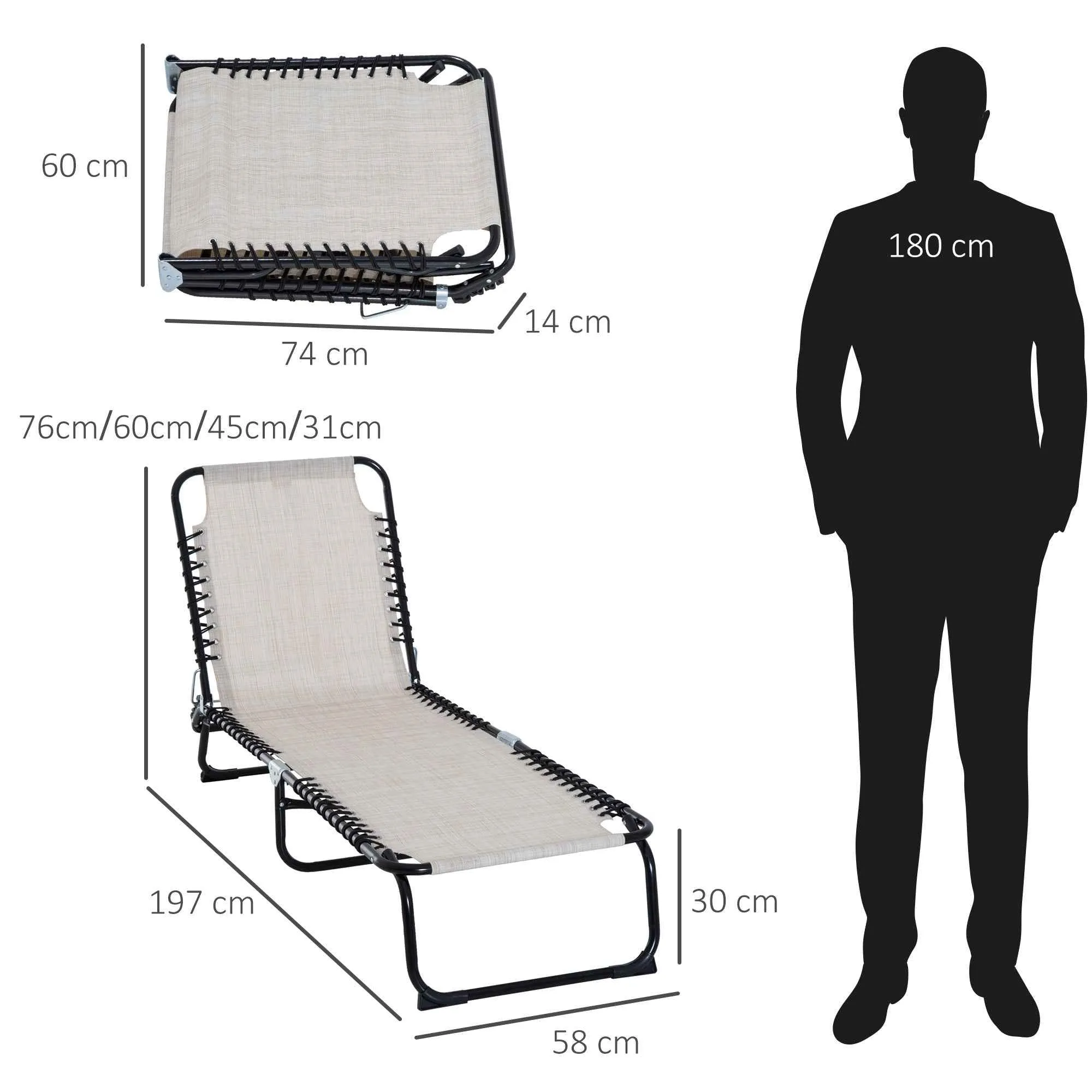 Outsunny Steel and Breathable Fabric Sun Lounger with Reclining Backrest, 197x58x30 cm - Image 3