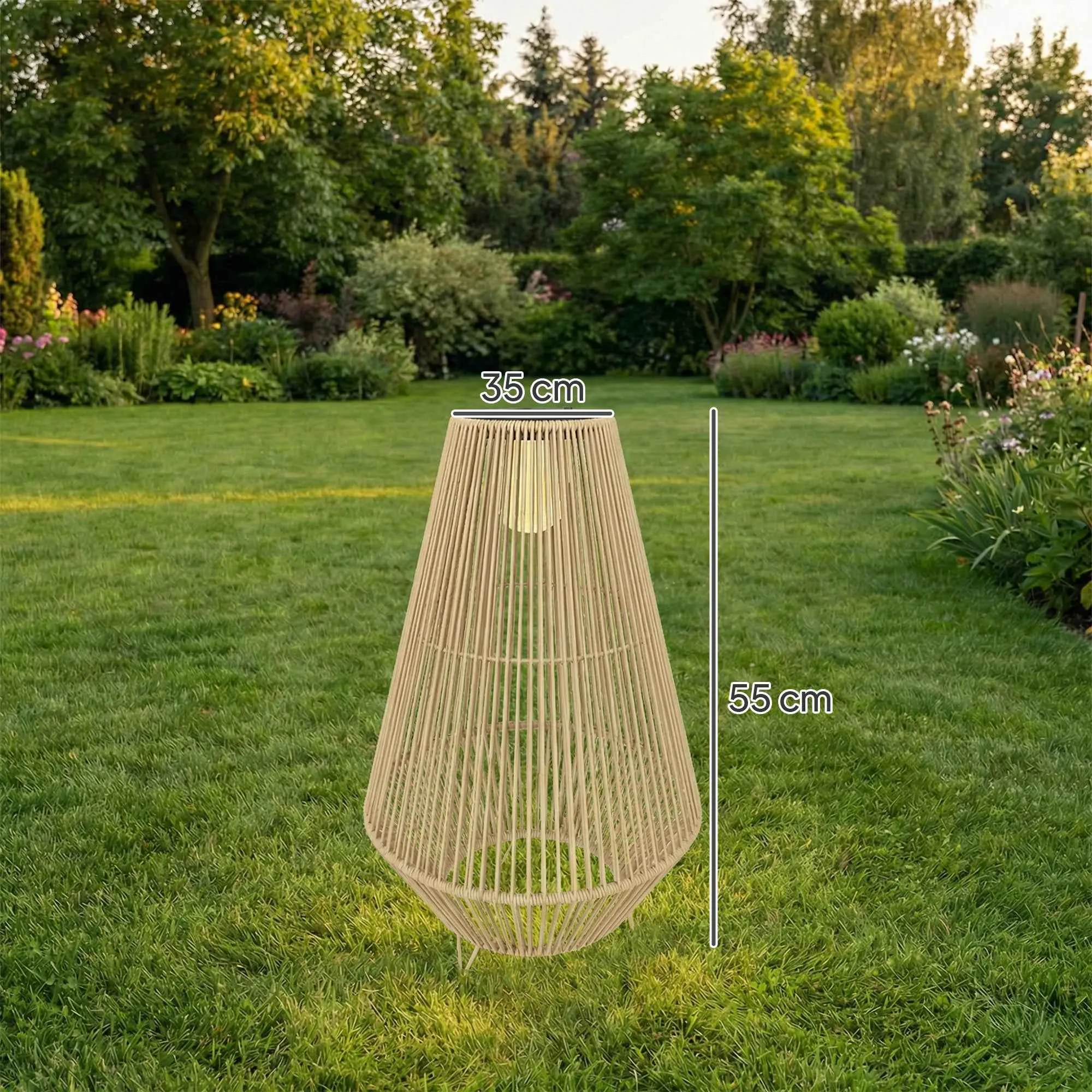 Outsunny Waterproof Solar Lamp with Automatic Switching, in Rattan and Steel, 35x35x55 cm, Yellow - Image 3