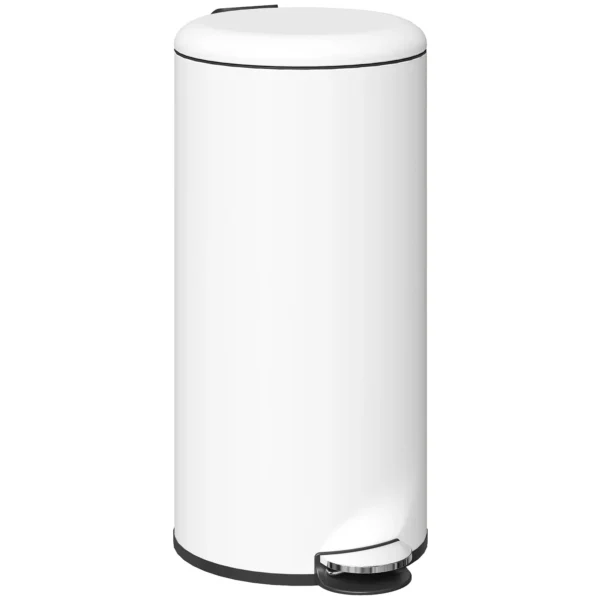 HOMCOM 30L Pedal Bin with Soft-Close Lid, Metal and PP, 36x30x63.5 cm, Cream White