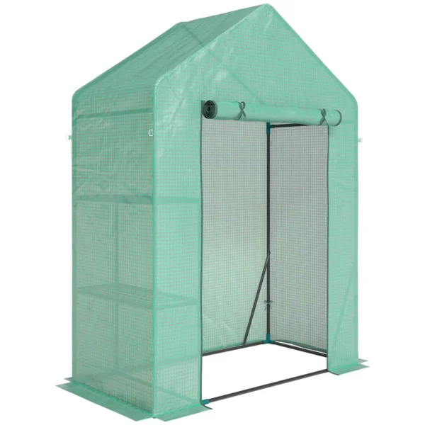Outsunny Garden Greenhouse 143 x 73 x 195 cm with 2-Tier Shelf, Green