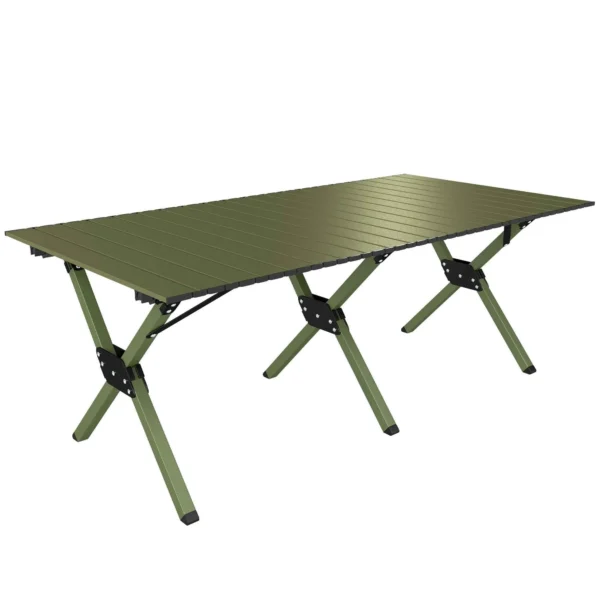 Outsunny 116cm Folding Camping Table, Waterproof Picnic Table with Roll-Up Top and Metal Frame, Portable for Garden, Park, BBQ, Green
