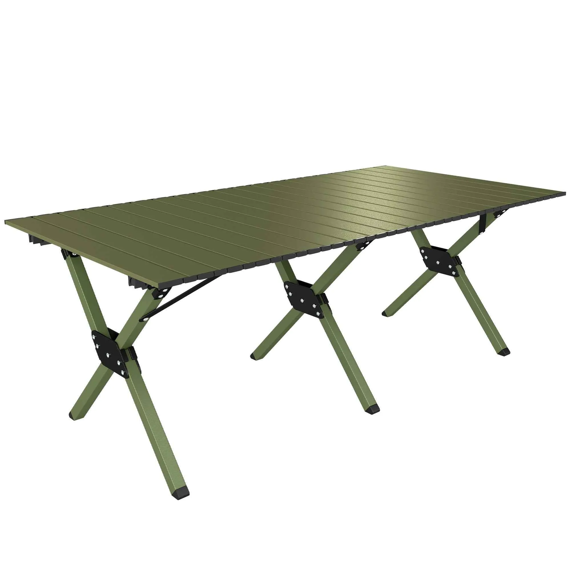 Outsunny 116cm Folding Camping Table, Waterproof Picnic Table with Roll-Up Top and Metal Frame, Portable for Garden, Park, BBQ, Green