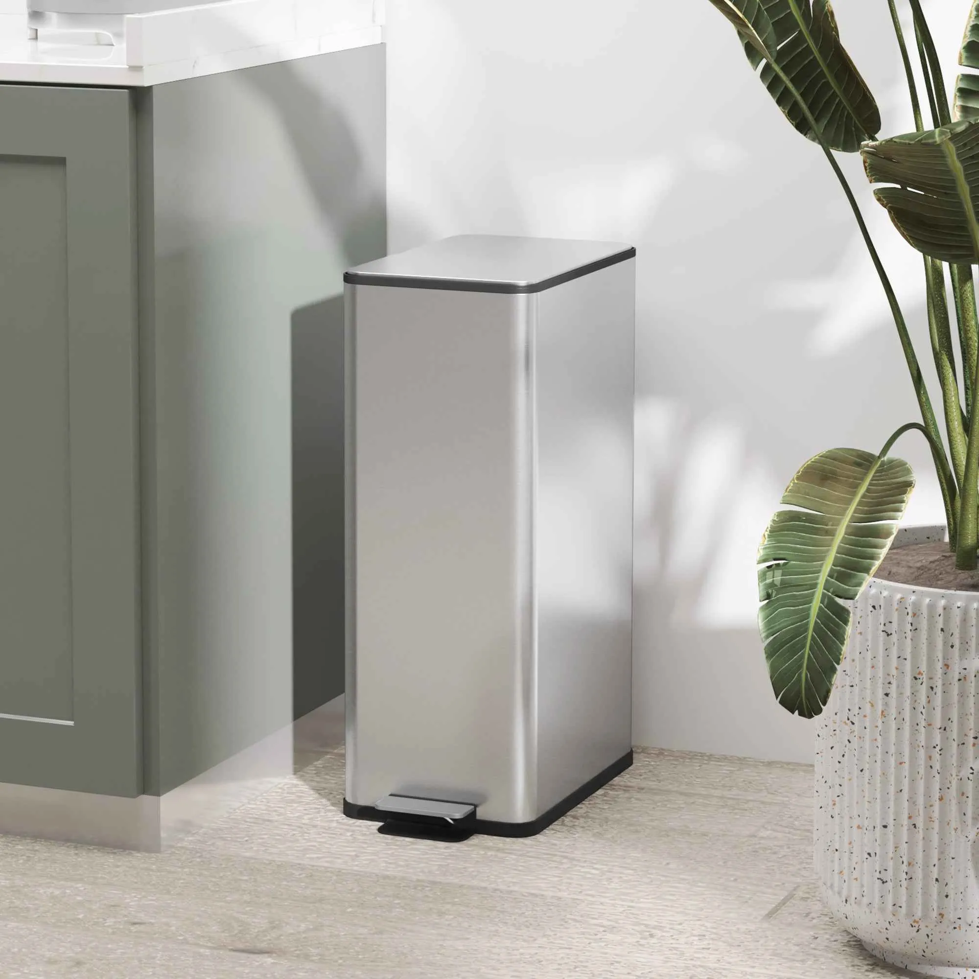 HOMCOM 20L Dustbin with Soft Closure and Removable Bucket, Steel and PP, 21.5x37.2x57 cm, Silver - Image 2