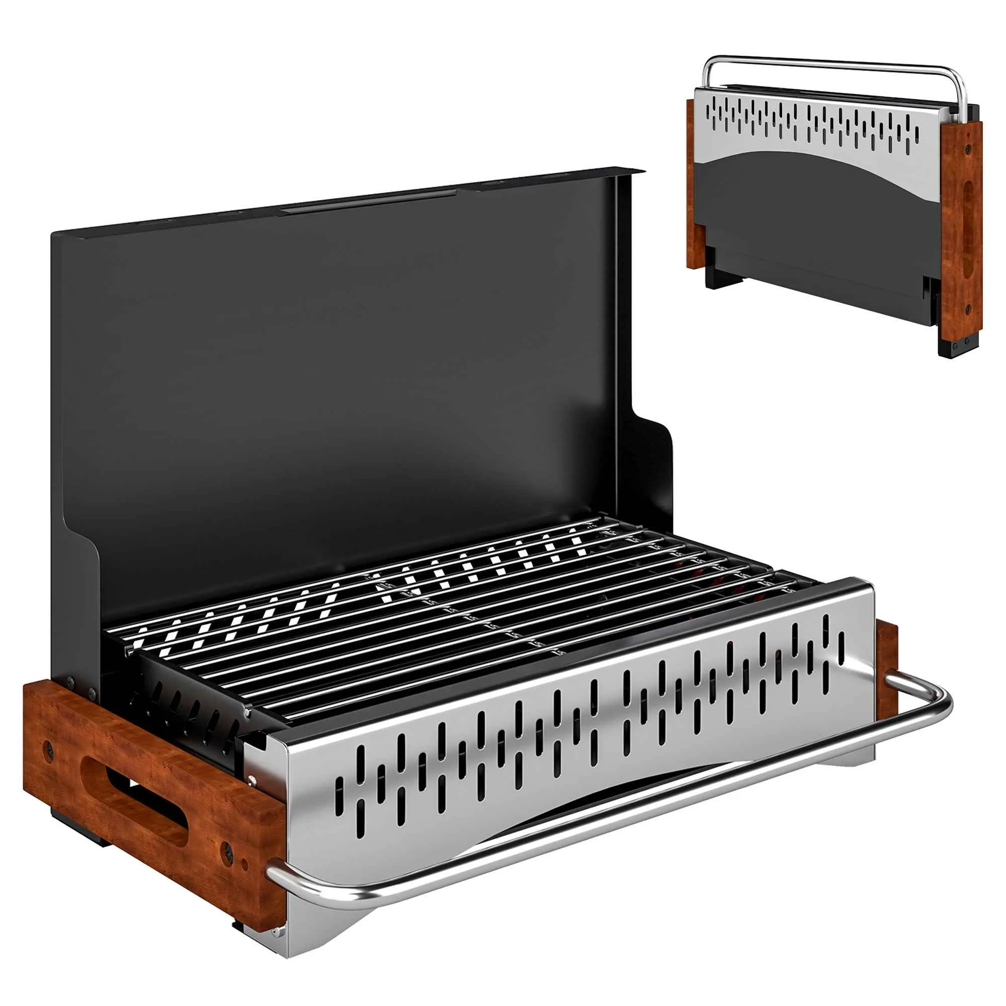 Outsunny Portable Charcoal Barbecue with Removable Tray, Stainless Steel and Metal, 50.5x34x33 cm, Black