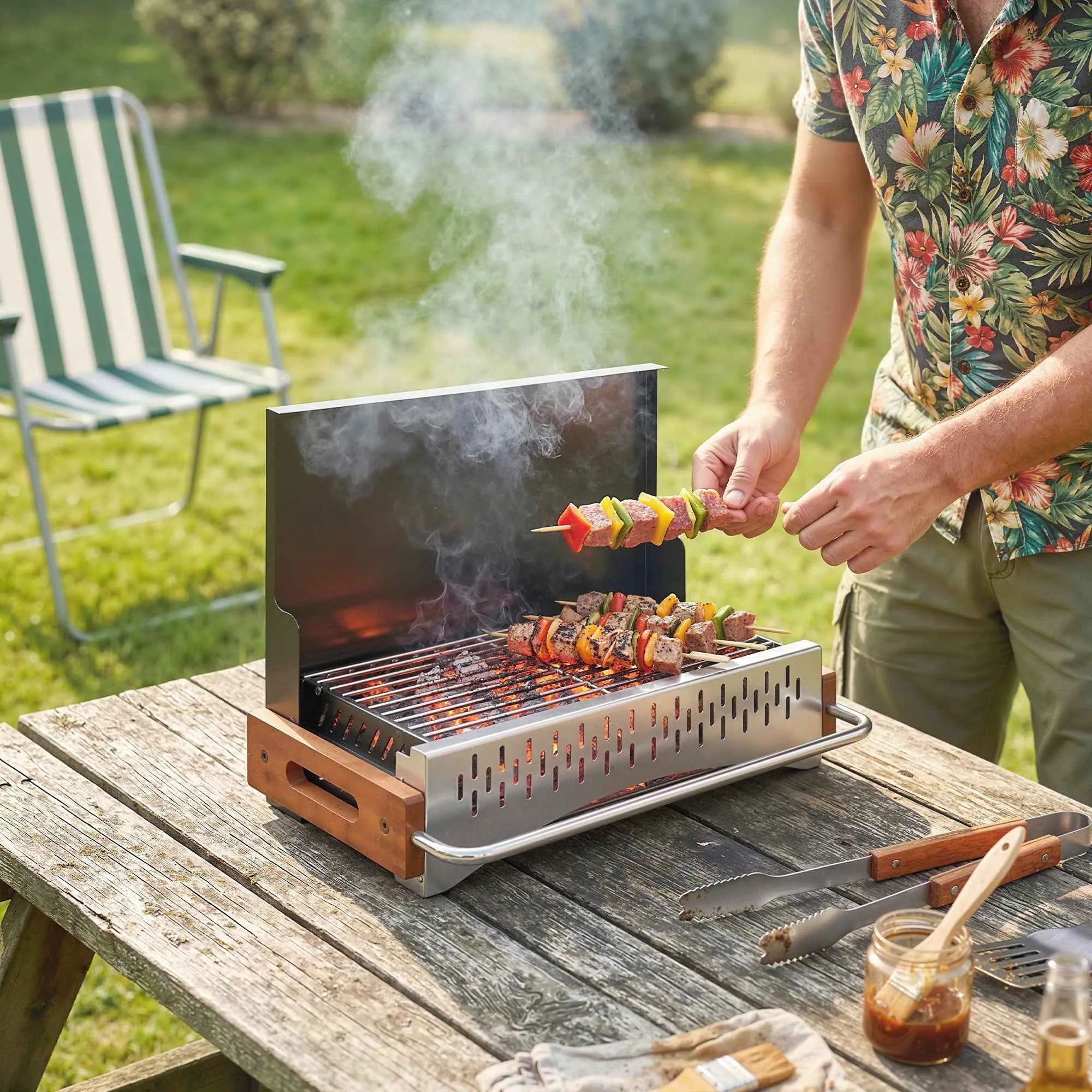 Outsunny Portable Charcoal Barbecue with Removable Tray, Stainless Steel and Metal, 50.5x34x33 cm, Black - Image 2