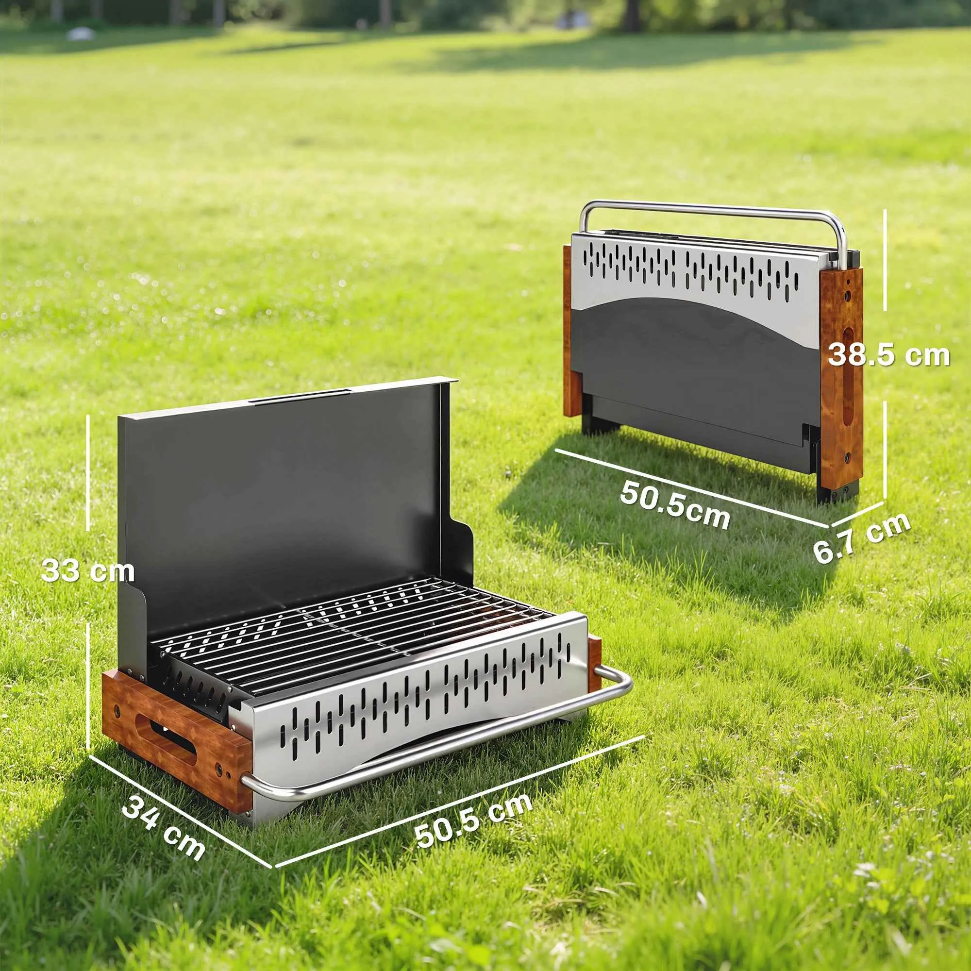 Outsunny Portable Charcoal Barbecue with Removable Tray, Stainless Steel and Metal, 50.5x34x33 cm, Black - Image 3