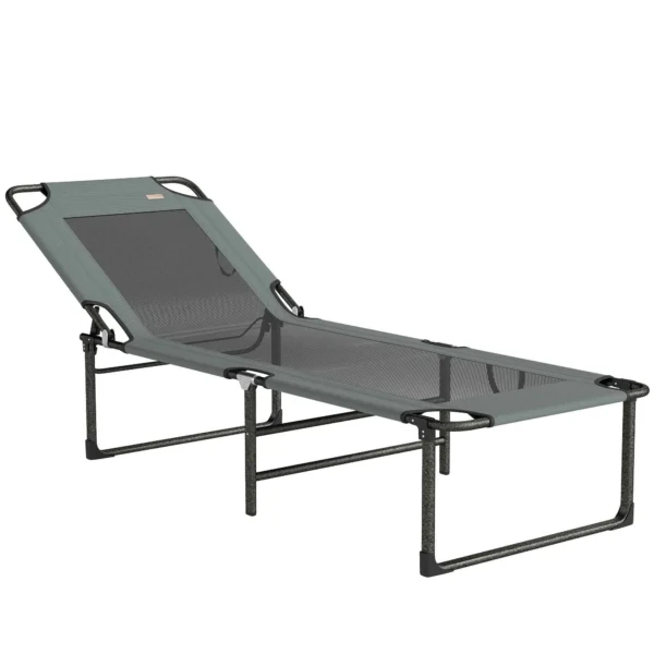 Outsunny 4-Position Reclining Outdoor Lounger, Folding Chair with Handle, Grey.