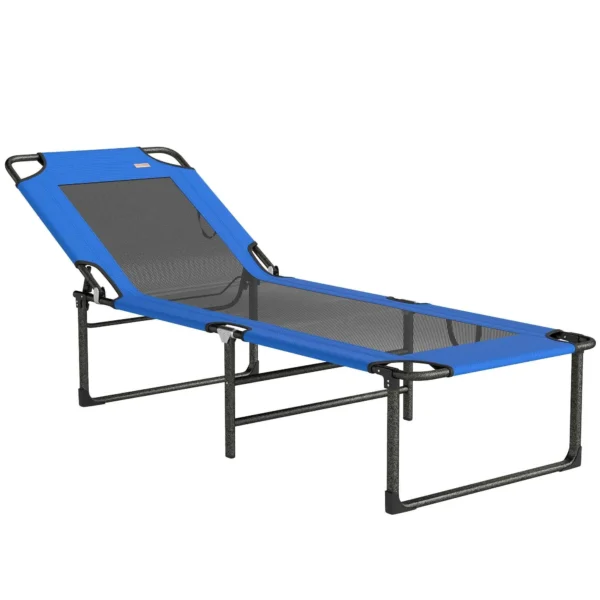 Outsunny Folding Deck Chair, 4-Position Adjustable Backrest, Carrying Handle, Blue Color.