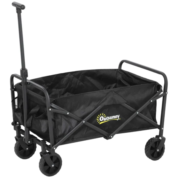 Outsunny 62L Folding Garden Cart with Adjustable Handle, Metal and Oxford Fabric, 76x48x86 cm, Black