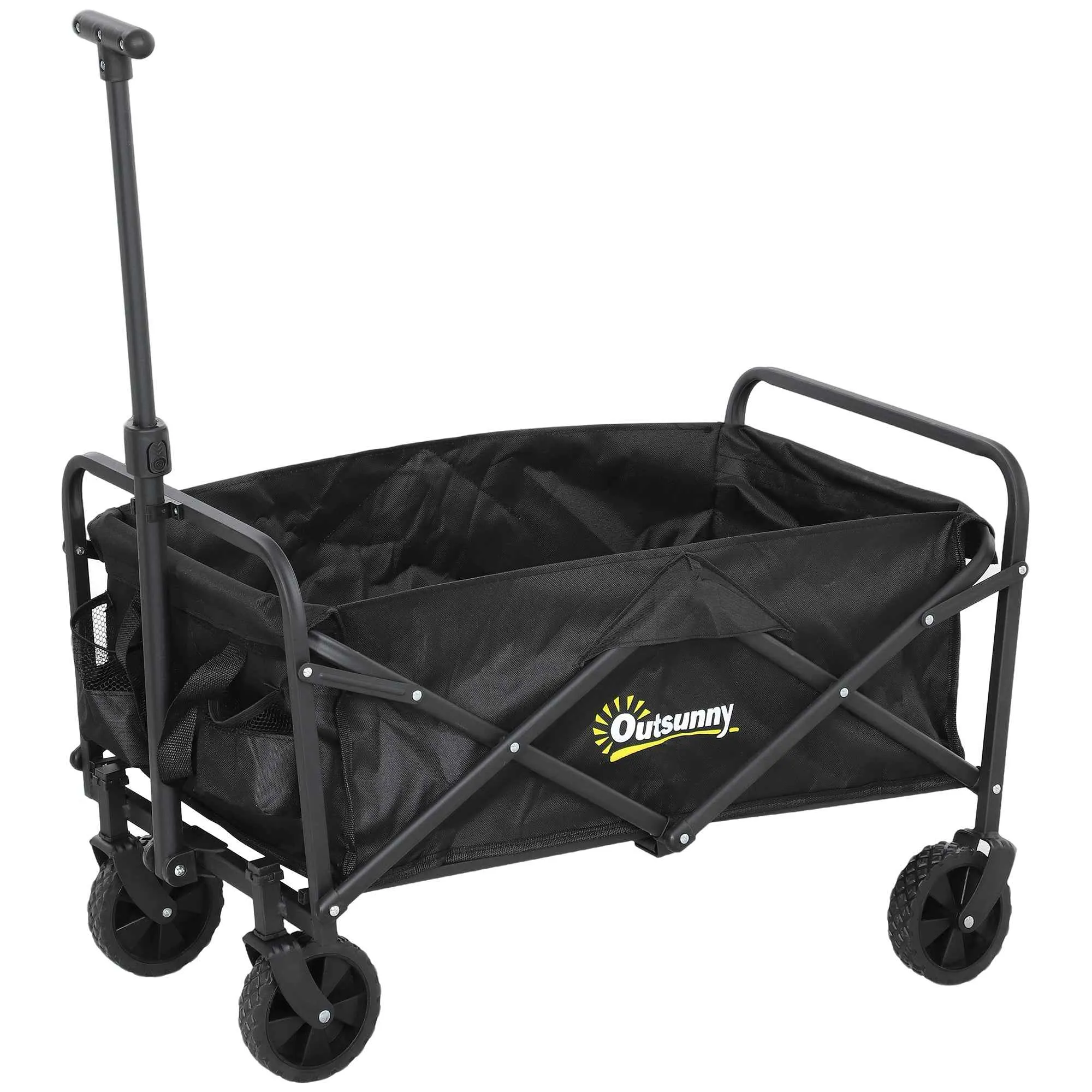 Outsunny 62L Folding Garden Cart with Adjustable Handle, Metal and Oxford Fabric, 76x48x86 cm, Black
