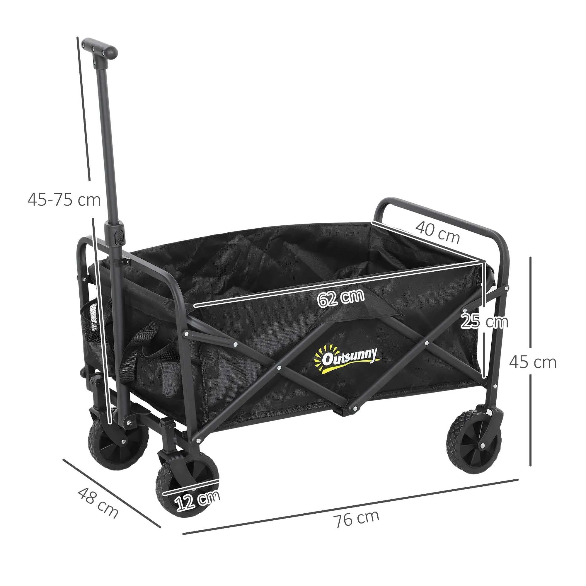 Outsunny 62L Folding Garden Cart with Adjustable Handle, Metal and Oxford Fabric, 76x48x86 cm, Black - Image 3