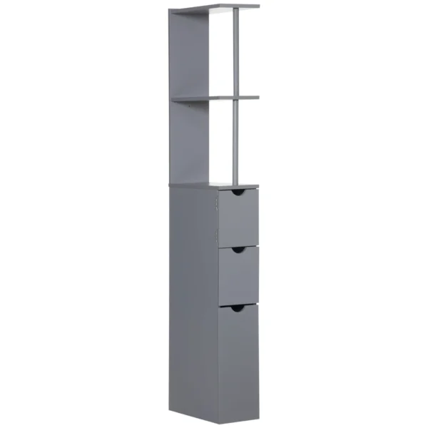 HOMCOM Bathroom Cabinet with Open Shelves and Drawers, Wooden, 15x33x136.8 cm, Grey
