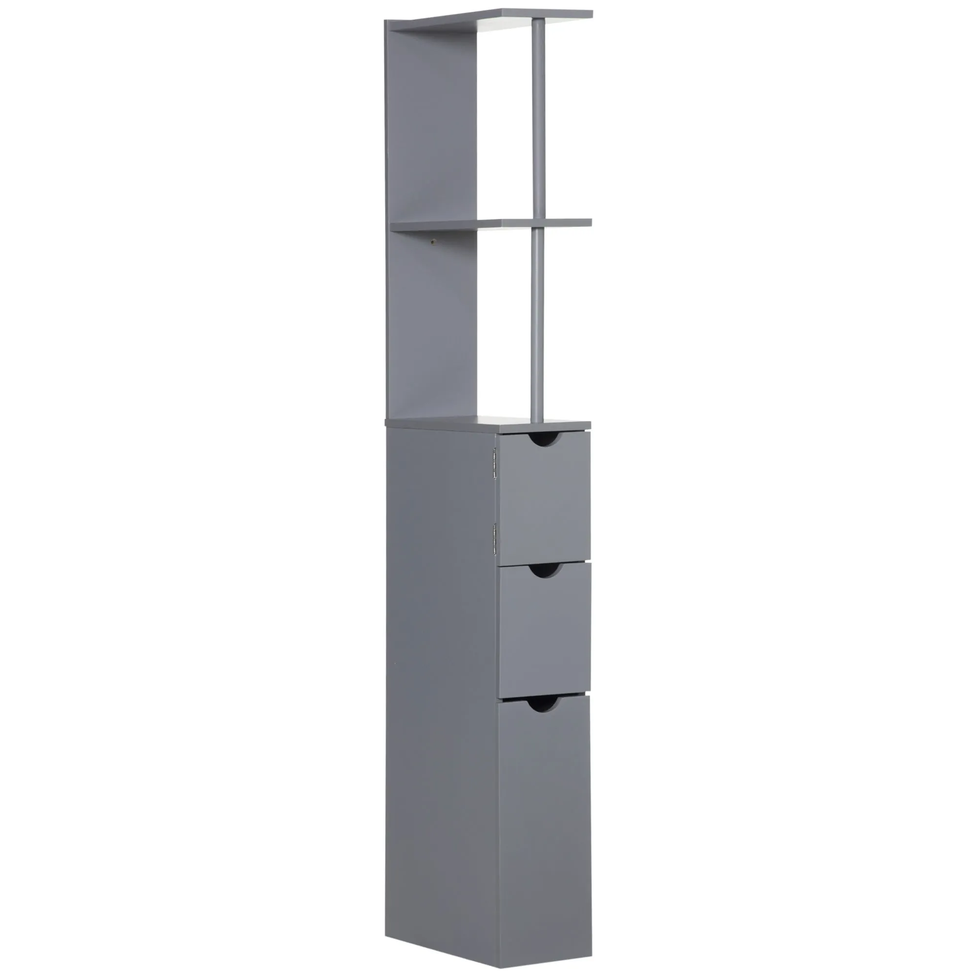 HOMCOM Bathroom Cabinet with Open Shelves and Drawers, Wooden, 15x33x136.8 cm, Grey