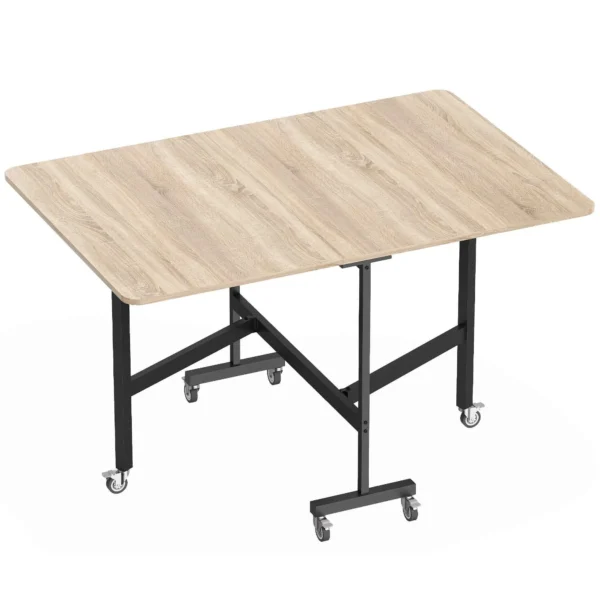 HOMCOM Folding Table for 4-6 People with 2 Drop-Leafs and Wheels with Brakes, 120x80x73 cm, Oak