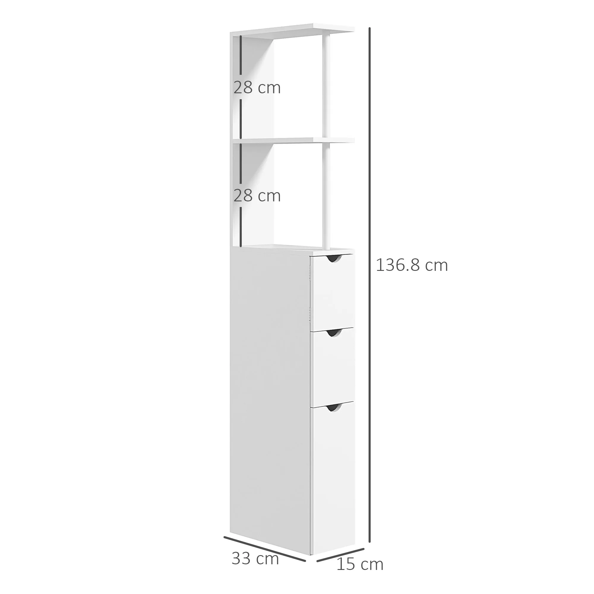 HOMCOM Bathroom Column Cabinet with Shelves and Drawers, Wooden, 15x33x136.8 cm, White - Image 3