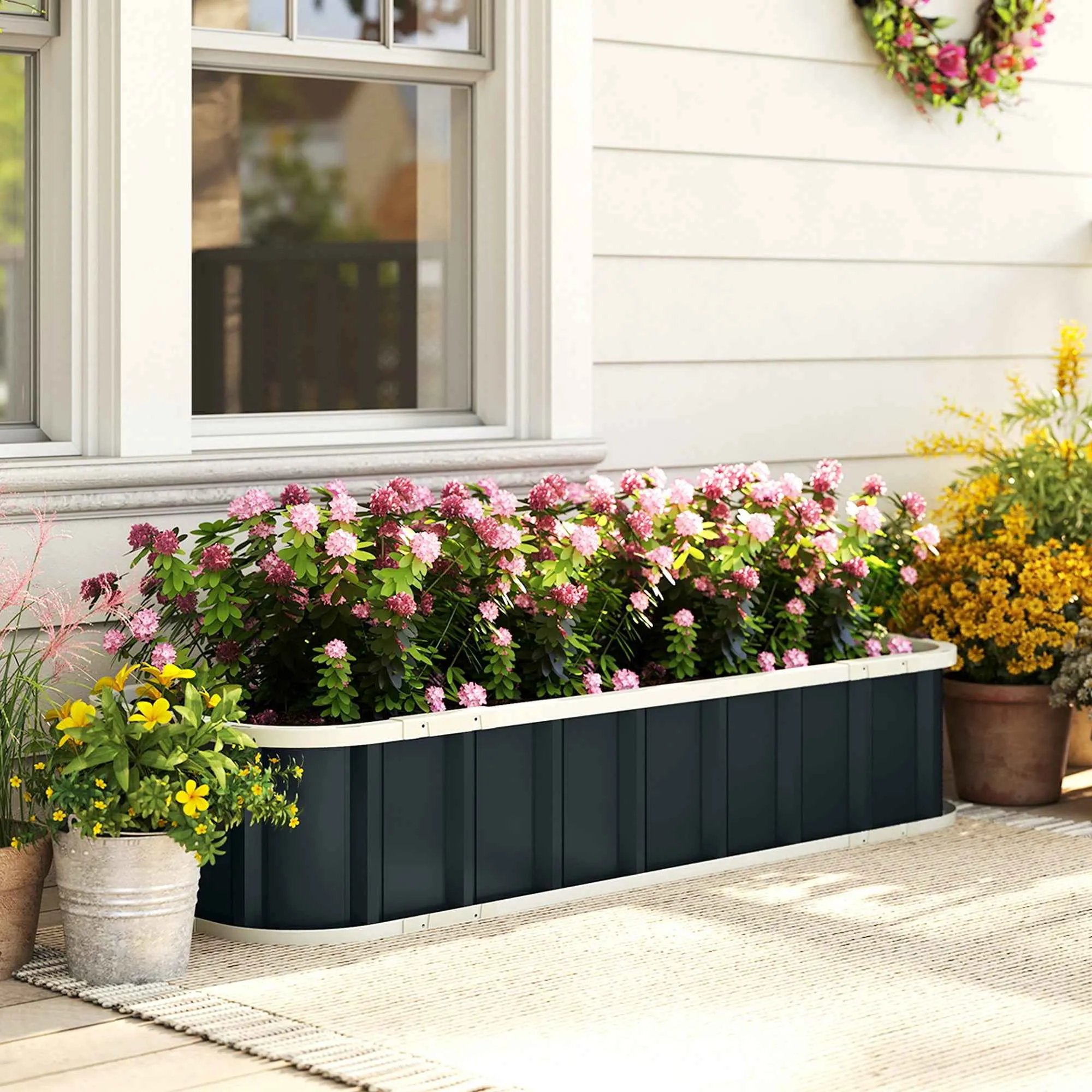 Outsunny Raised Garden Bed with Open Bottom and Folded Steel Edges, 136x52x31 cm, Dark Grey - Image 2