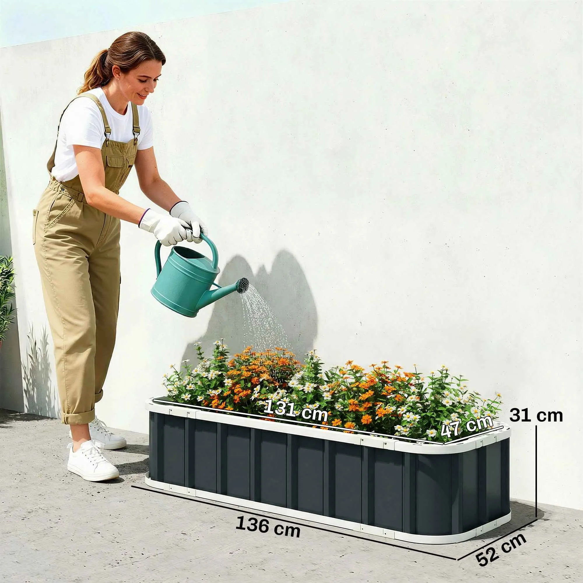 Outsunny Raised Garden Bed with Open Bottom and Folded Steel Edges, 136x52x31 cm, Dark Grey - Image 3